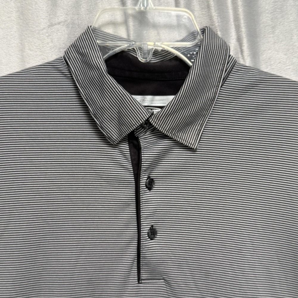 Greg Norman Polo Shirt Mens Large Gray Striped PlayDry Golf Performance Shark - Picture 3 of 8